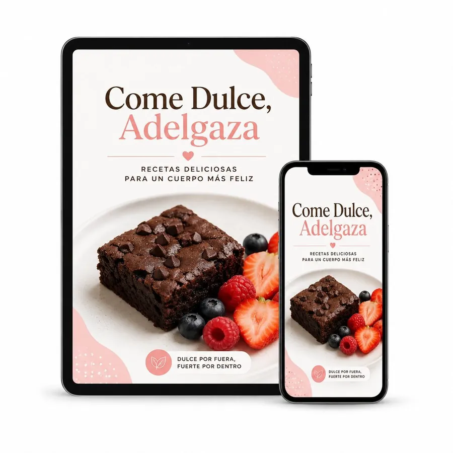 Mockup del método Come Dulce Adelgaza en tablet y celular